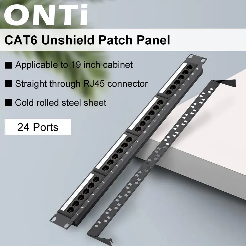 ONTi 24 Ports CAT6 UTP Keystone Patch Panel 19 inch 1U Rj45 Patch Panel cat6 Cable Frame 24port Listed Rackmount Panel