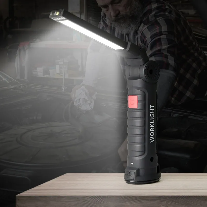 

LED Multifunctional Folding Work Light USB Rechargeable Flashlight Work Inspection Lights 3 Modes Torch COB Camping Flashlight