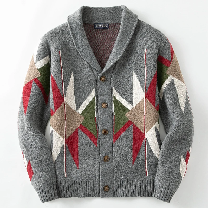 Жаккардовая вязаная крючком Толстая куртка в стиле ретро мужской модный вязаный
