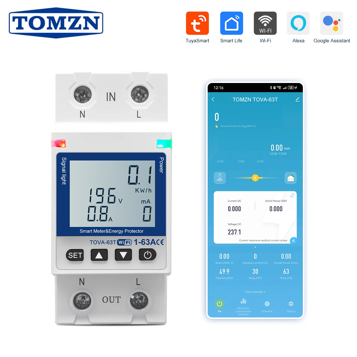 

Smartlife TUYA WIFI Автоматический выключатель 63A