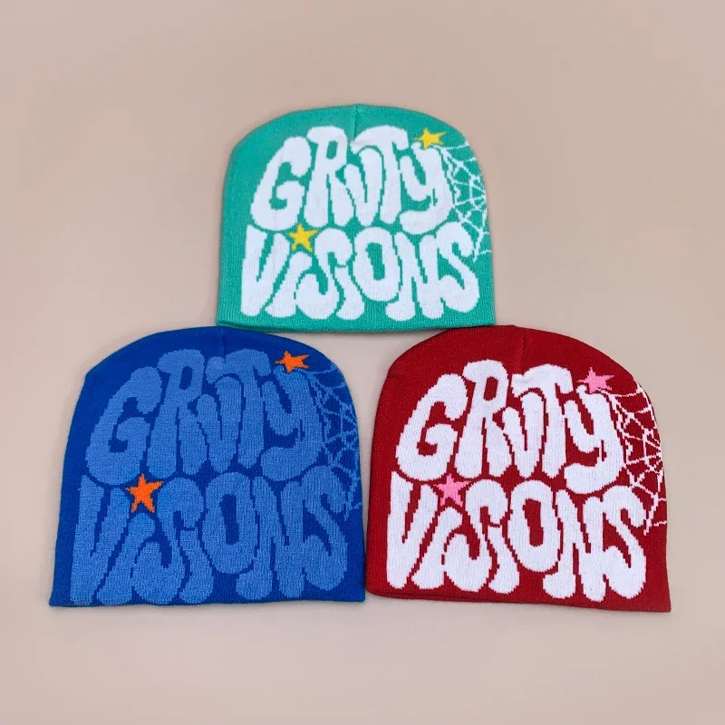 Шерстяные вязаные шапки с надписью Web осень и зима жаккардовые теплые удобные в