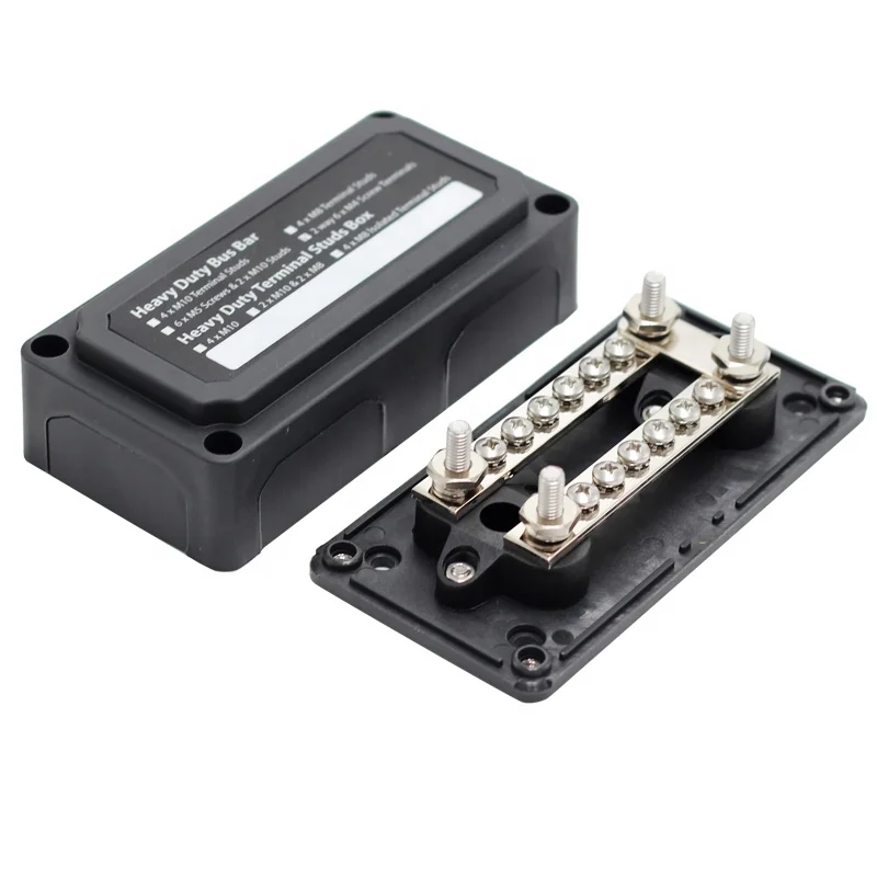 

Marine Auto Heavy Duty 100A 4 Stud M6 Busbar Copper Terminals Block Power Distribution Block With Removable Plate Design Cover