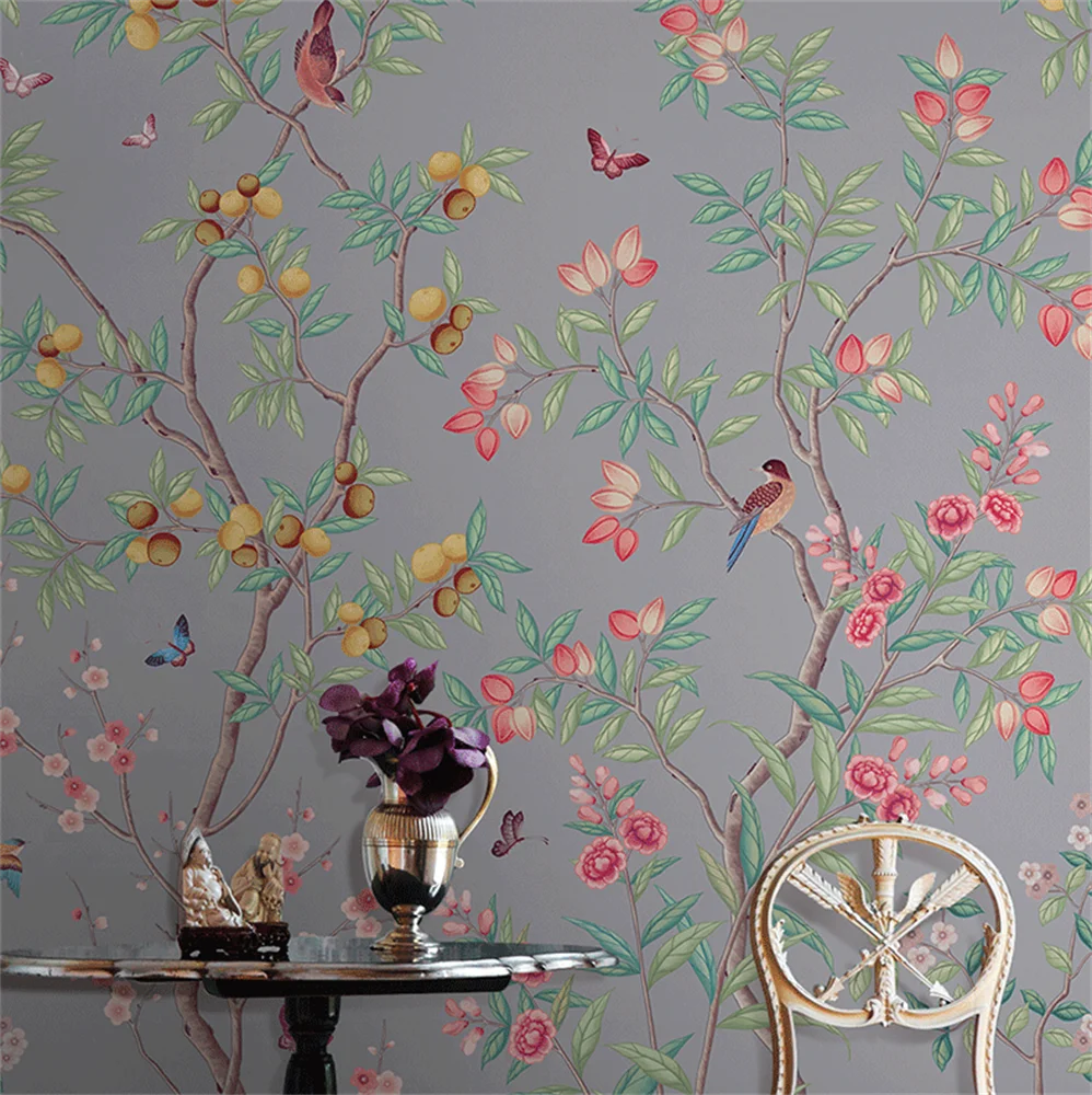 

Пользовательские американские Цветочные птицы обои для гостиной диван ткань для стены спальни фон роспись искусство стены Бумага для улуч...