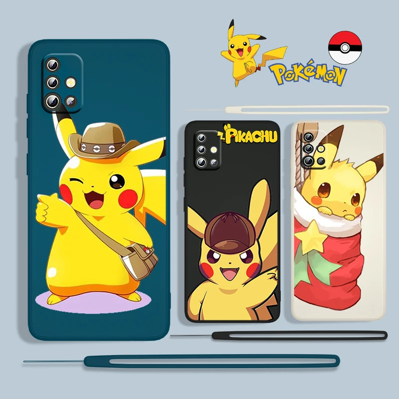 

Anime Pikachu Cute For Samsung Galaxy A73 A53 A33 A52 A32 A22 A71 A51 A21S A03S A30S A50 Liquid Rope Phone Case Cover Coque Capa