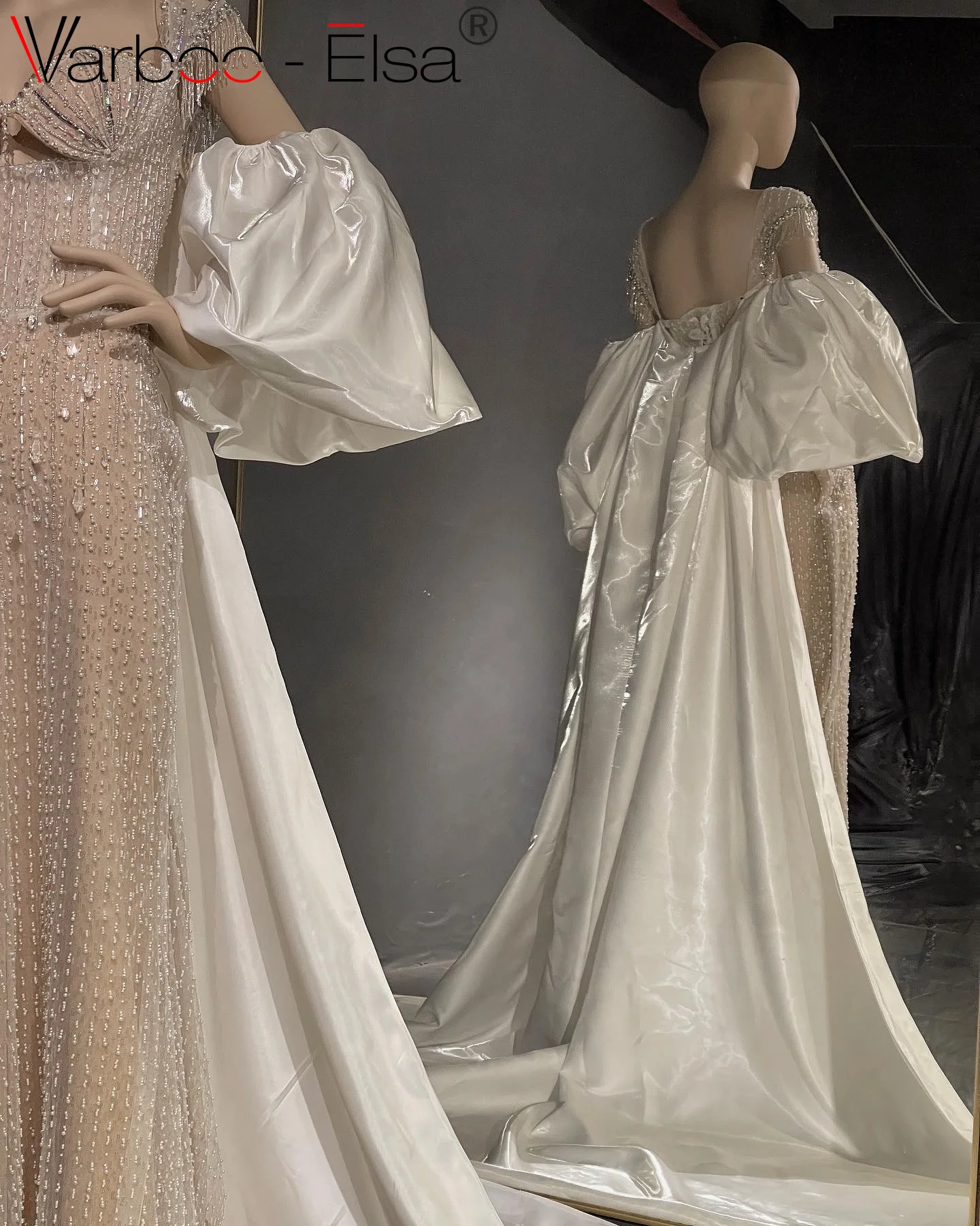 

Varboo_Elsa White Ivory Mermaid Princess Prom Beach Wedding Formal Party Dresses 2023 Robe Vestidos with Cape Sleeves