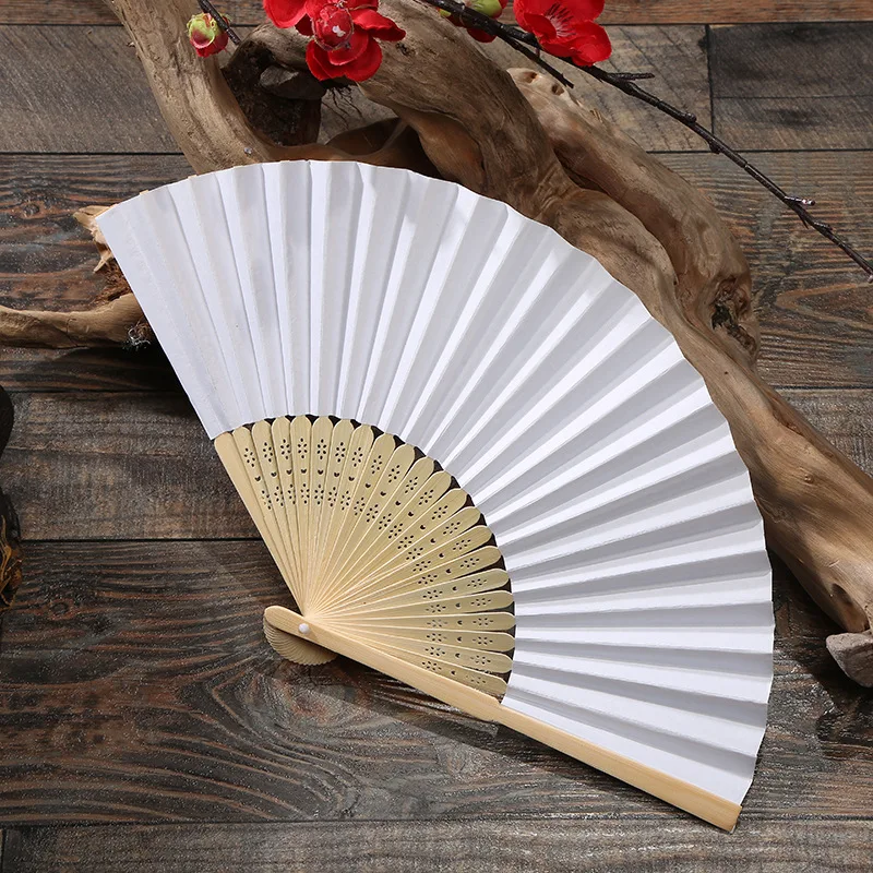 

White Foldable Paper Fan Portable Chinese Bamboo Fans Wedding Gifts for Guest Birthday Party Decoration Kids DIY Painting Fans