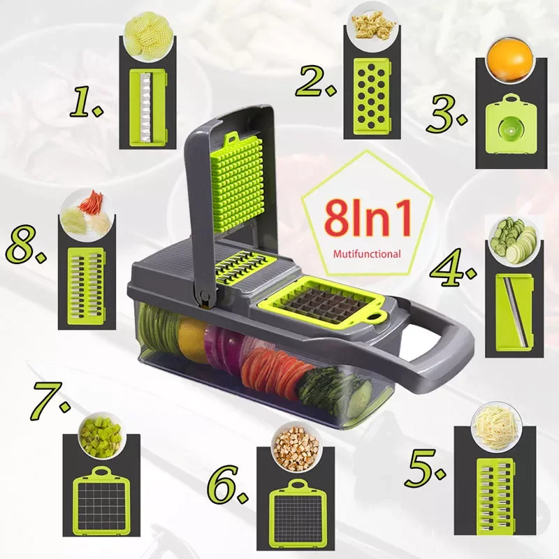 

8In1Multifunctional Vegetable Cutter Potato Slicer Carrot Grater Kitchen Accessories Gadgets Steel Blade Kitchen Tool