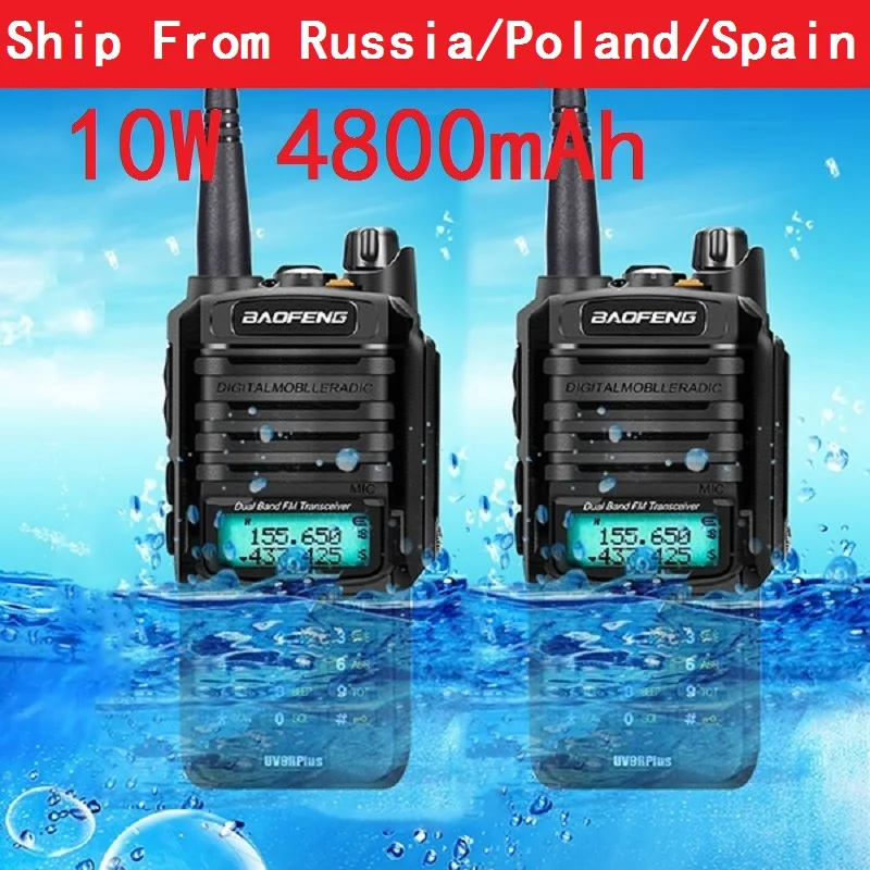 2PCS 10W 4800mah Waterproof walkie talkie baofeng UV-9r plus Cb radio long range for car hunting amateur radio UV 9R PLUS