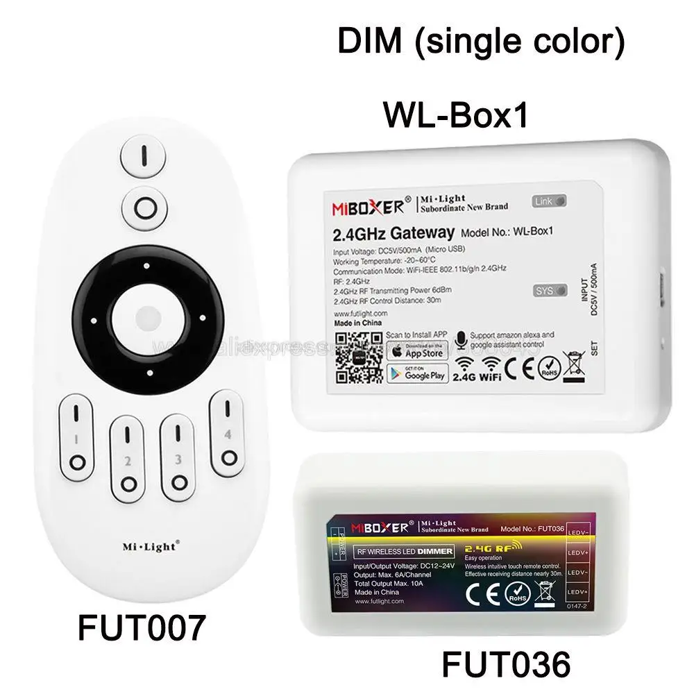 

MiBoxer Brightness Adjustable Dimmer Controller DC12V 24V 10A FUT036 2.4G Wireless 4-Zone Remote Control for Single Color Strip