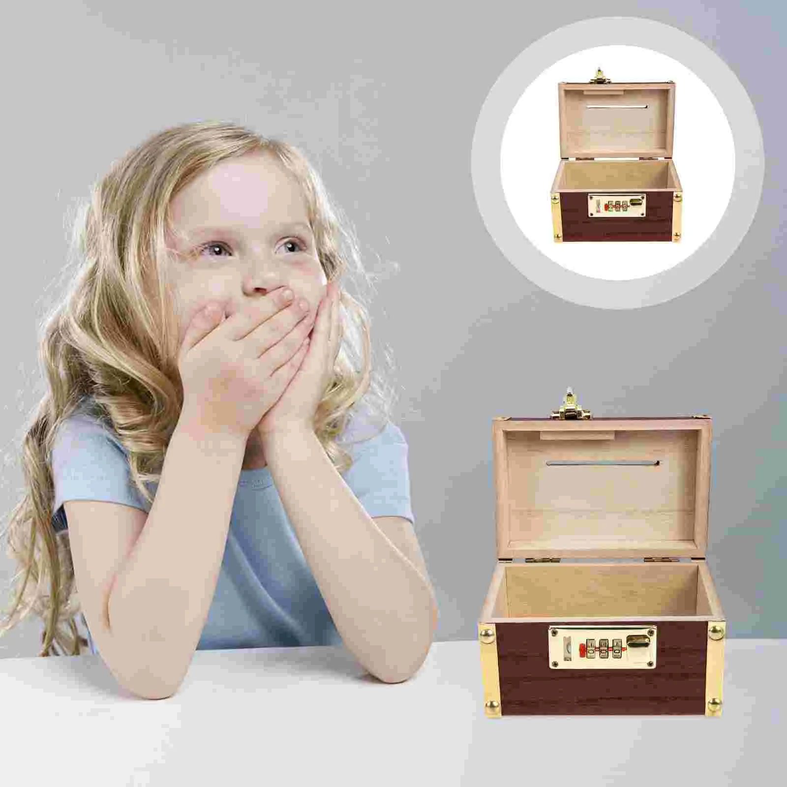 

Box Treasure Wooden Bank Storage Wood Money Piggy Jewelry Lock Coin Vintage Boxes Pirate Saving Keepsake Retro Case Decorative