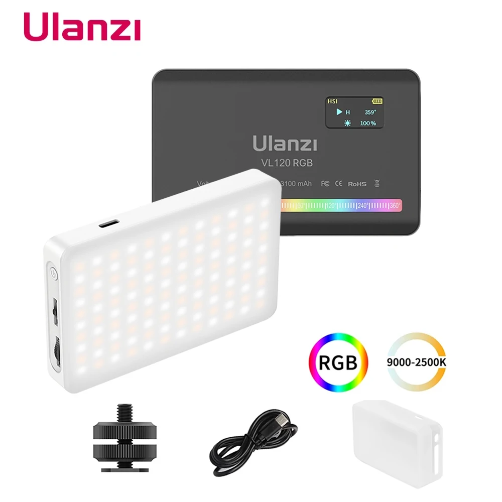 

Ulanzi VL120 RGB мини светодиодный видео свет 2500-9000K полноцветсветильник перезаряжаемая панель фотография заполнясветильник с рассеивателем