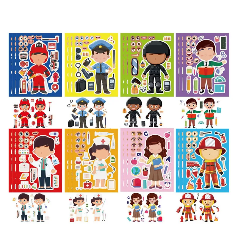 Детские наклейки «сделай сам» для пожарных, врачей, медсестер, учителей, полицейских, профессионального познания, наклейки для раннего обучения