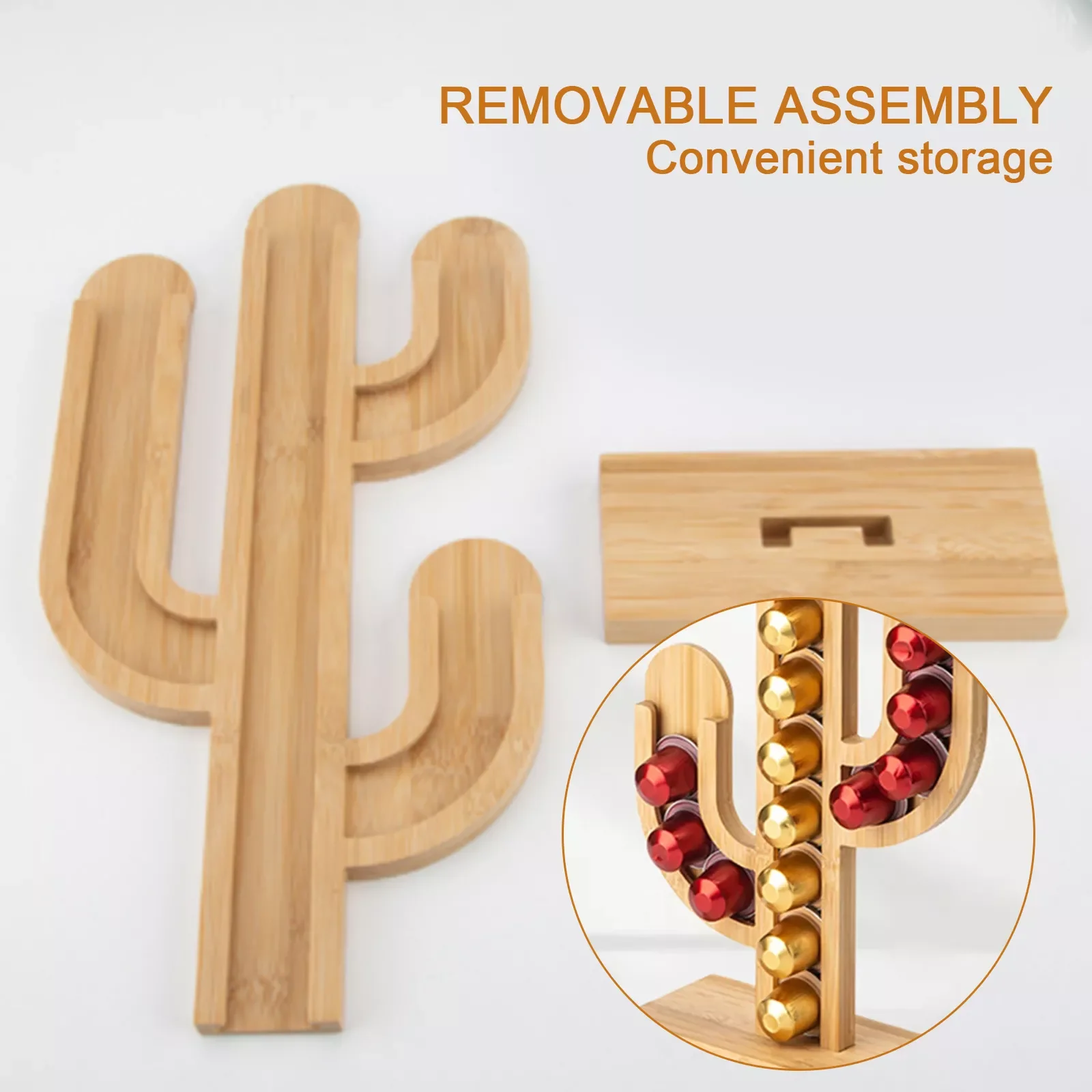 

Креативный держатель кактуса для кофейных капсул, органайзер, бамбуковая подставка, настольное украшение для кофе, кактус, кофейные капсул...