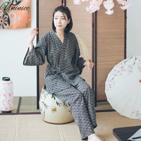 japanese kimono pajamas two pieces set 2022 women spring summer long sleeved trousers cotton casual cardigan couple home service