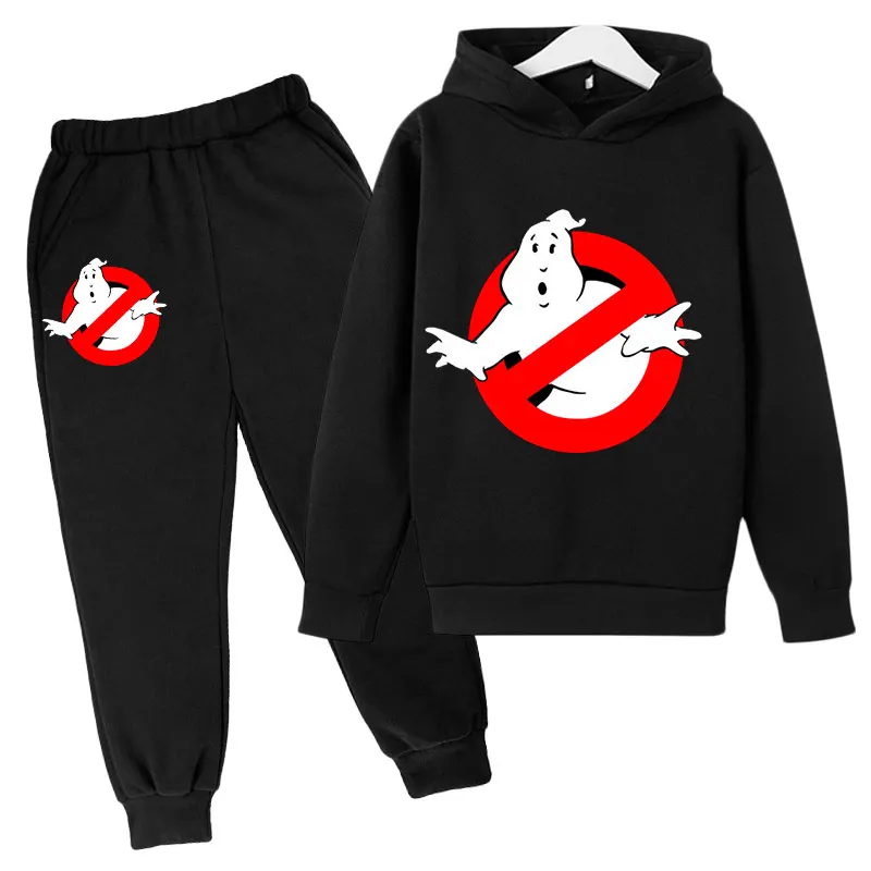 2023 Children's Ghost Print Spring Autumn Pullover Sweatshirt Men's and Women's Coat + Trousers 2-piece Set of Children's Clothe