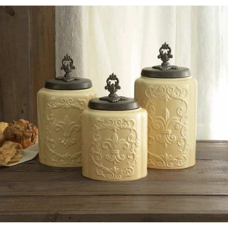

Cream Antique Set of 3 Canisters, 11.8"H/10.4"H/9.3"