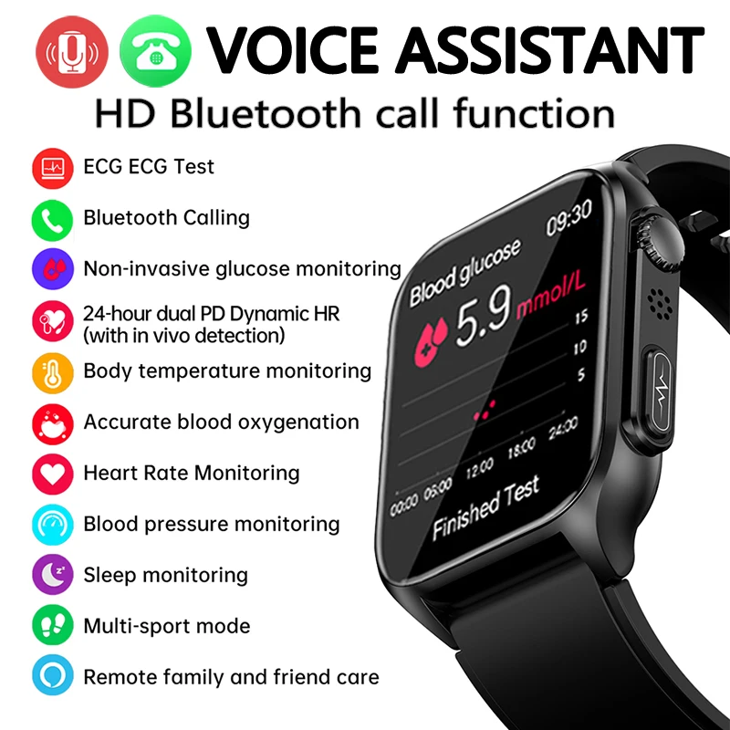 

Новинка 2023, Смарт-часы с ЭКГ + ППГ, Bluetooth, вызовы, измерение уровня сахара в крови, губ, артериального давления, мониторинг здоровья, умные часы для мужчин и женщин