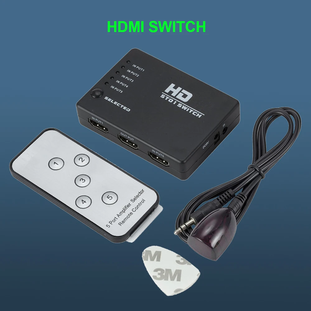 HDMI-Compatible Switch 5 Port Wireless Remote Splitter 1080P 5 In 1 Out 4K Adapter for XBOX 360 PS3 PS4 Android HDTV Switcher