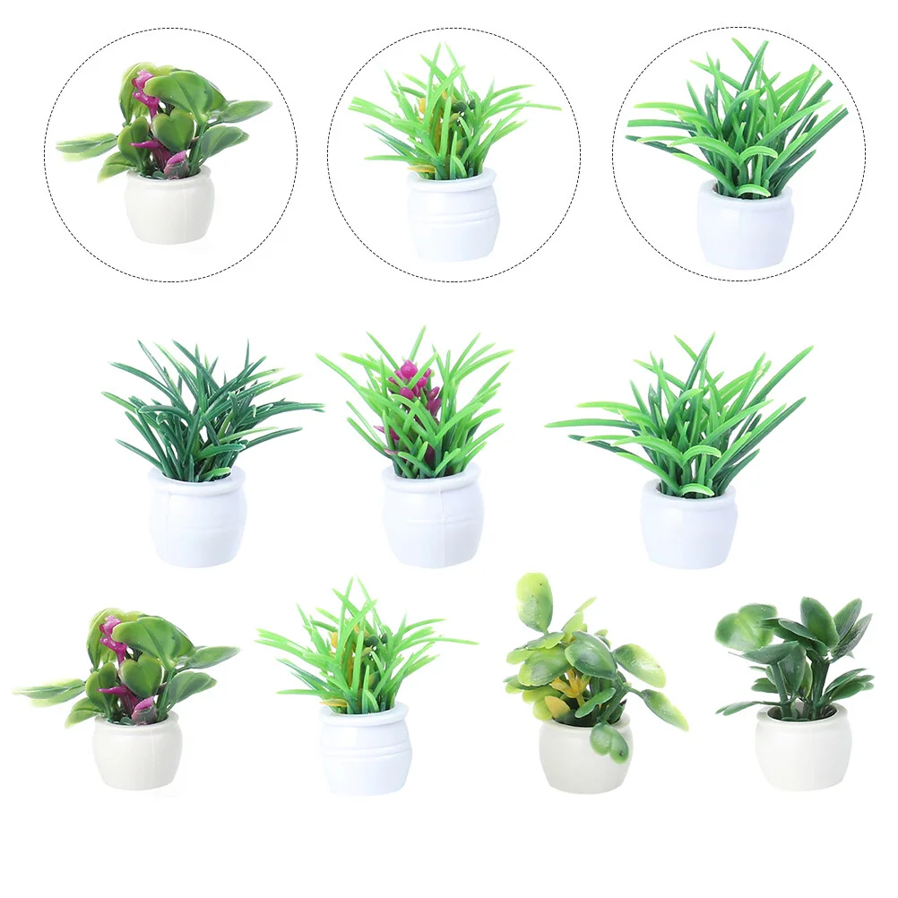 

14 Pcs Potted Model Mini House Accessories Simulation Bonsai Artificial Plants Desktop Ornament Decorations Home Simulated