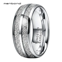 tungsten men ring women ring wedding band with double groove white meteorite inlay 8mm comfort fit
