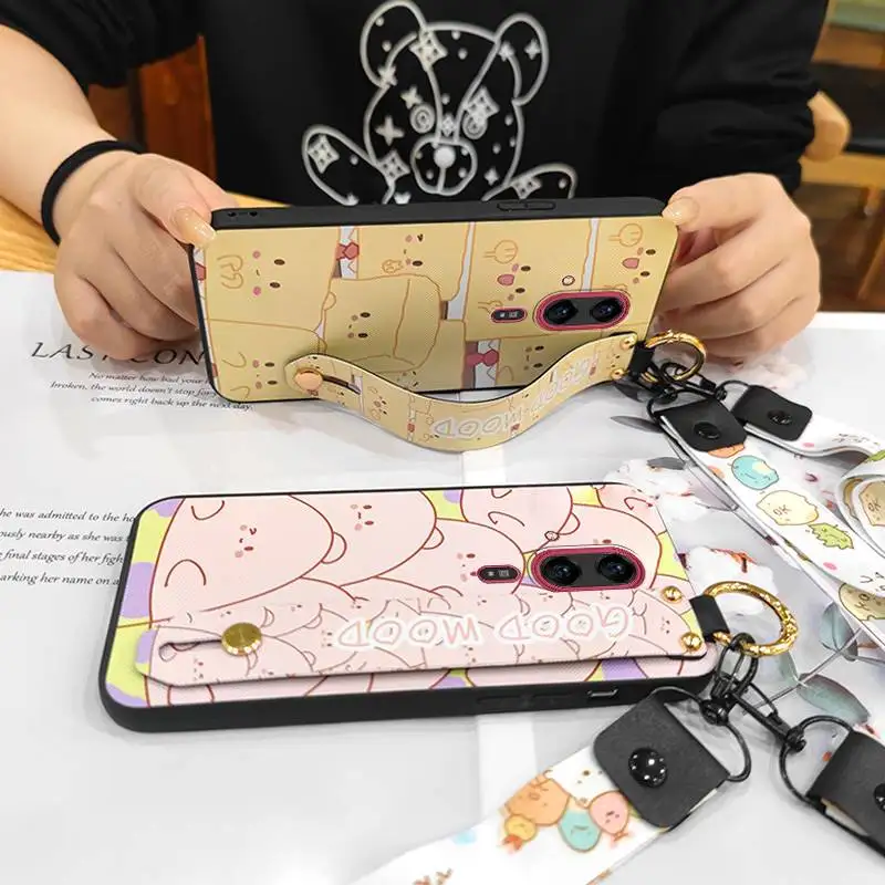 Чехол для телефона с мультяшным ремешком на запястье Fujitsu Arrows F-53E/Rakuraku