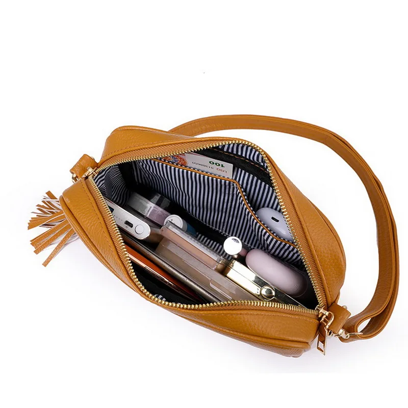 FUNMARDI Female Shoulder Bag Fashion Tassel Designer Woven Wide Strap Crossbody Bag For Women Square Bag PU Leather Bag WLHB3303