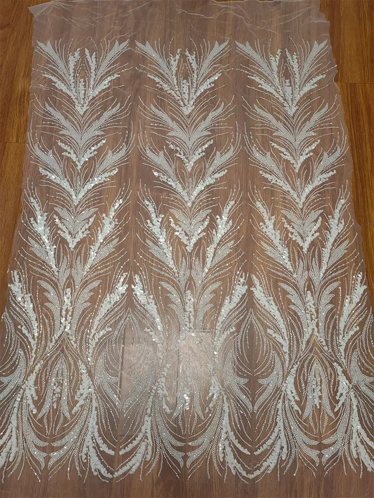 Ткань с бисером Дубай европейский стиль Новинка! Молочно-белые бусины и блестки