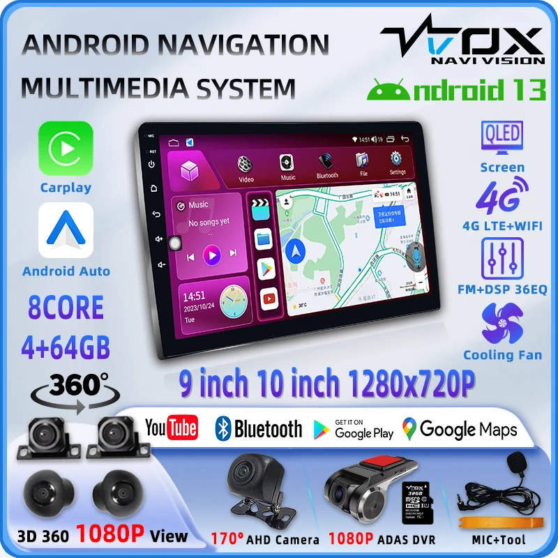 VVOX 9863 Универсальная автомобильная GPS-навигационная система CarPlay Android Auto QLED-экран