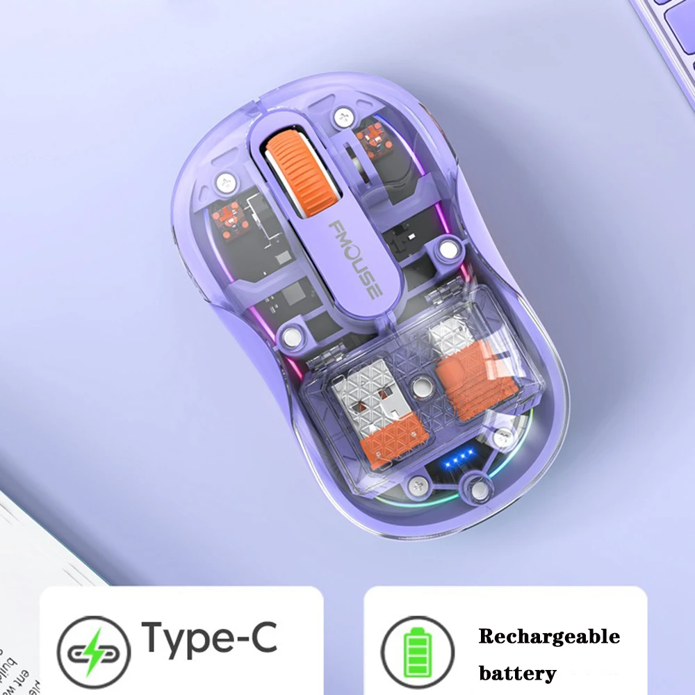 Фото Перезаряжаемая беспроводная мышь Bluetooth, трехрежимная, прозрачная, светящаяся, эргономичная, бесшумная, магнитная, для офиса и ноутбука №1