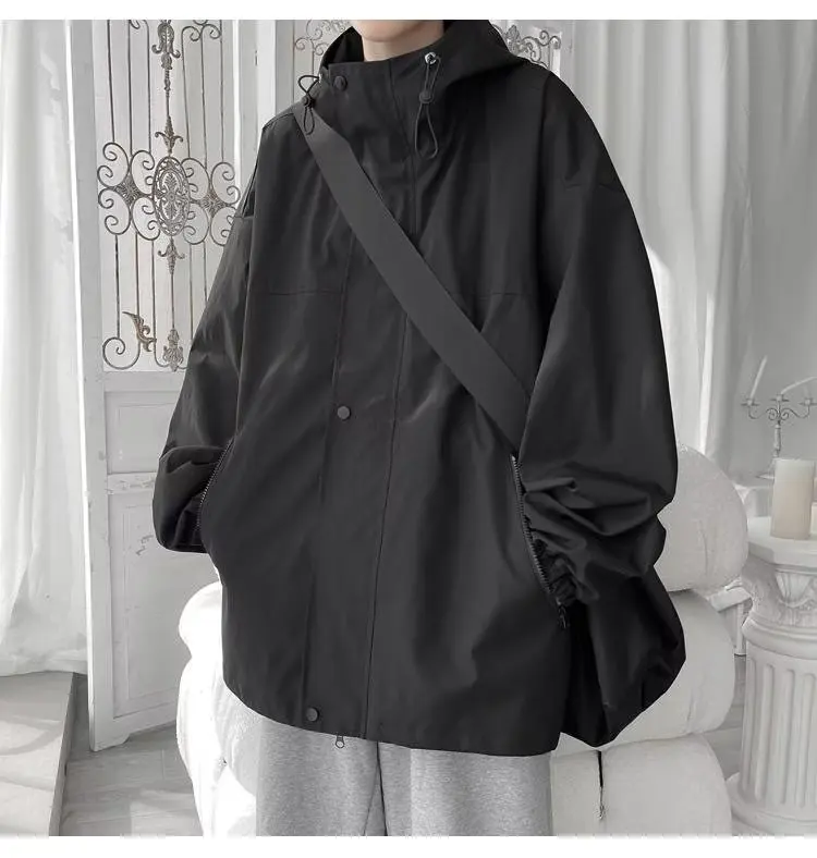 

Hooded Jackets men Irregular Zip Designed Chic Loose Ulzzang Popular Street Outerwear Personality Hip Hop Students Cool Simple