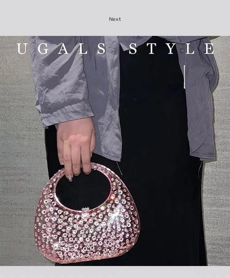 Luxury Designer Transparent Acrylic Women Handbag Crystal Shiny Rhinestones Diamonds Evening Bag Wedding Party Clutch Purse