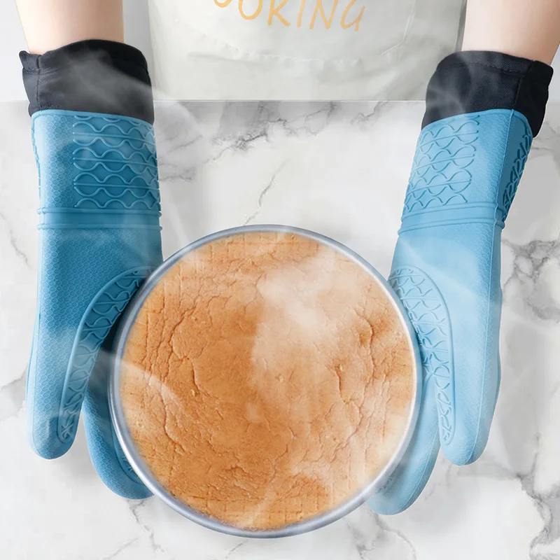 

2PCS Silicone Oven Microwave Oven Insulation Gloves High Temperature Baking Anti Scald Plus Cotton Baking Gloves