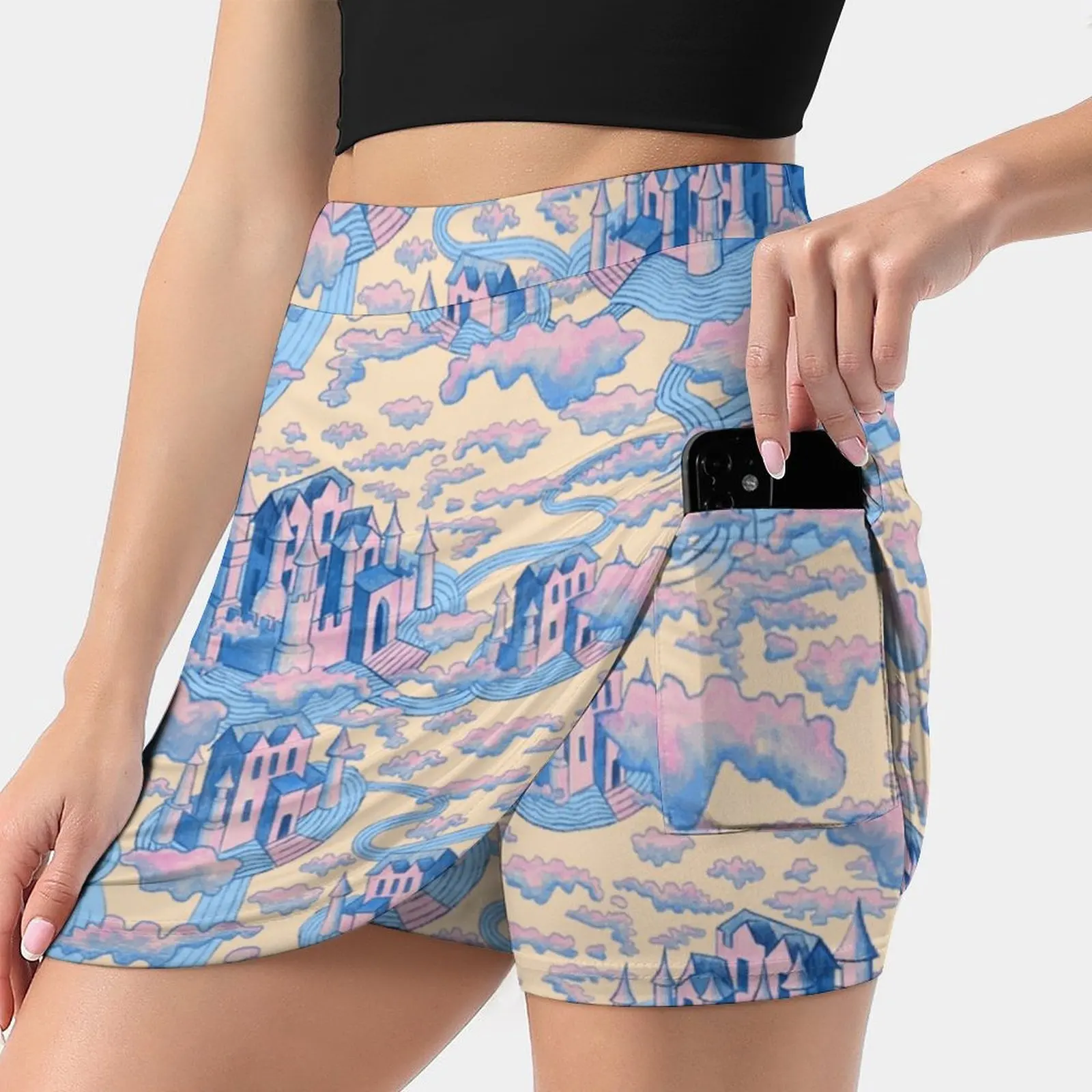 

Женская Спортивная юбка Cloud Castle, юбка для тенниса, гольфа, танцев, фитнеса, бега, йоги, с рисунком замка рек, фантастические потоки, облака, небо