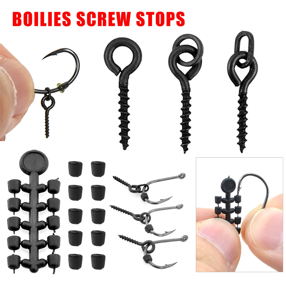 

50pcs/set Fishing Boilie Bait Screws Hook Stopper Rubber Beads Carp Fish Hook Chod Rigs Hook Stopper Bead Carp Fishing Tackles
