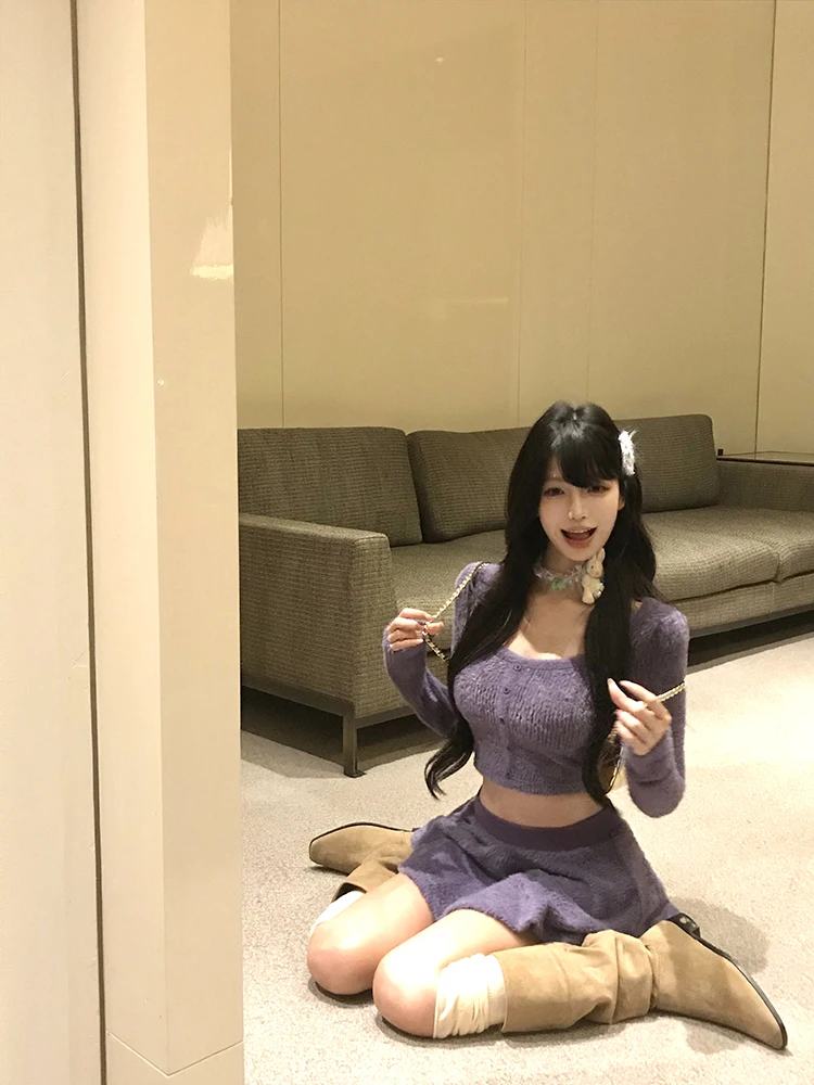 Женский мохеровый свитер с оборками юбка длинными рукавами