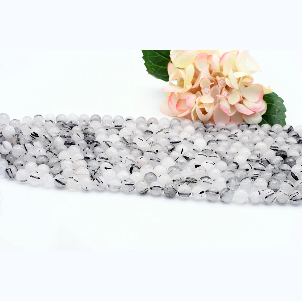 

10mm Natural Smooth Black Rutilated Quartzs Round stone Beads For DIY necklace bracelet jewelry make 15 "free delivery