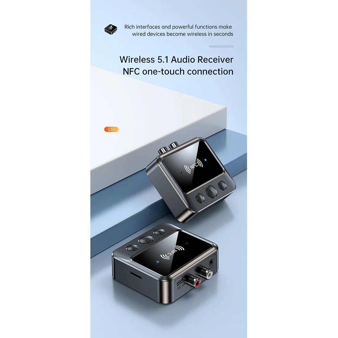 

NFC Bluetooth 5,1 аудиоприемник A2DP AUX 3,5 мм RCA смарт-воспроизведение стерео аудио беспроводной адаптер для автомобильного динамика