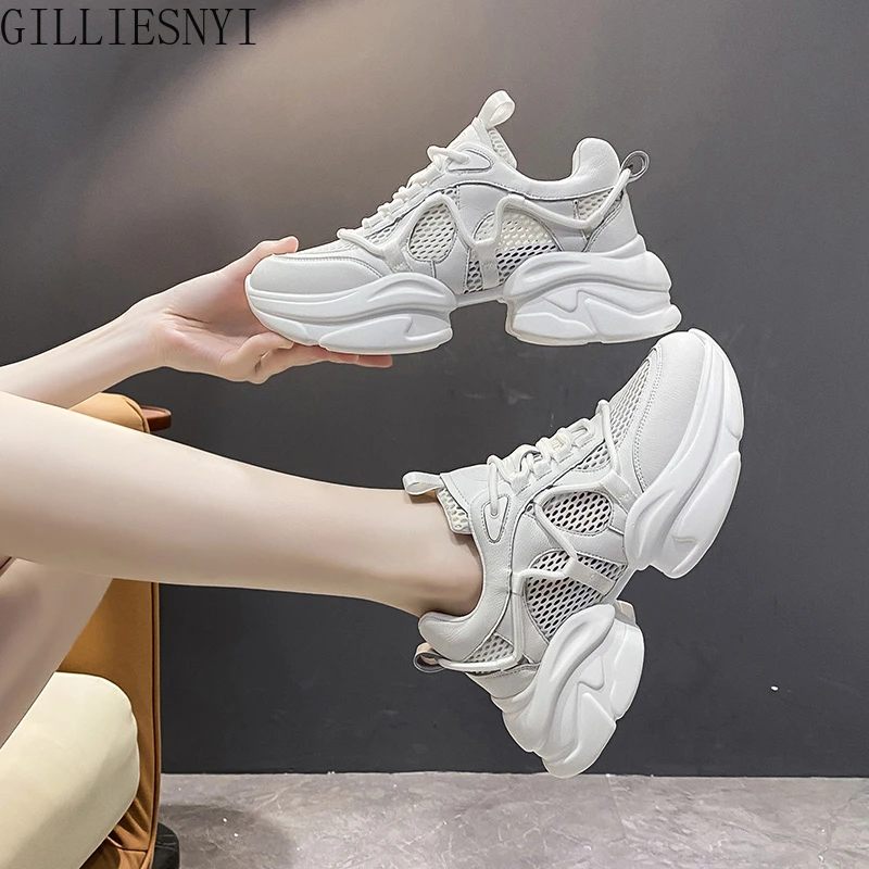 

Женские кроссовки на платформе, уличная спортивная обувь из дышащего сетчатого материала, повседневные прогулочные женские кроссовки, мод...