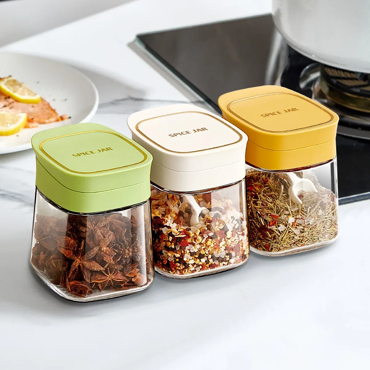 

300ml Seasoning Shaker Bottles Glass Kitchen Spices Storage Condiment Jar Salt Pepper Boxes for Kitchen Gadget Tools