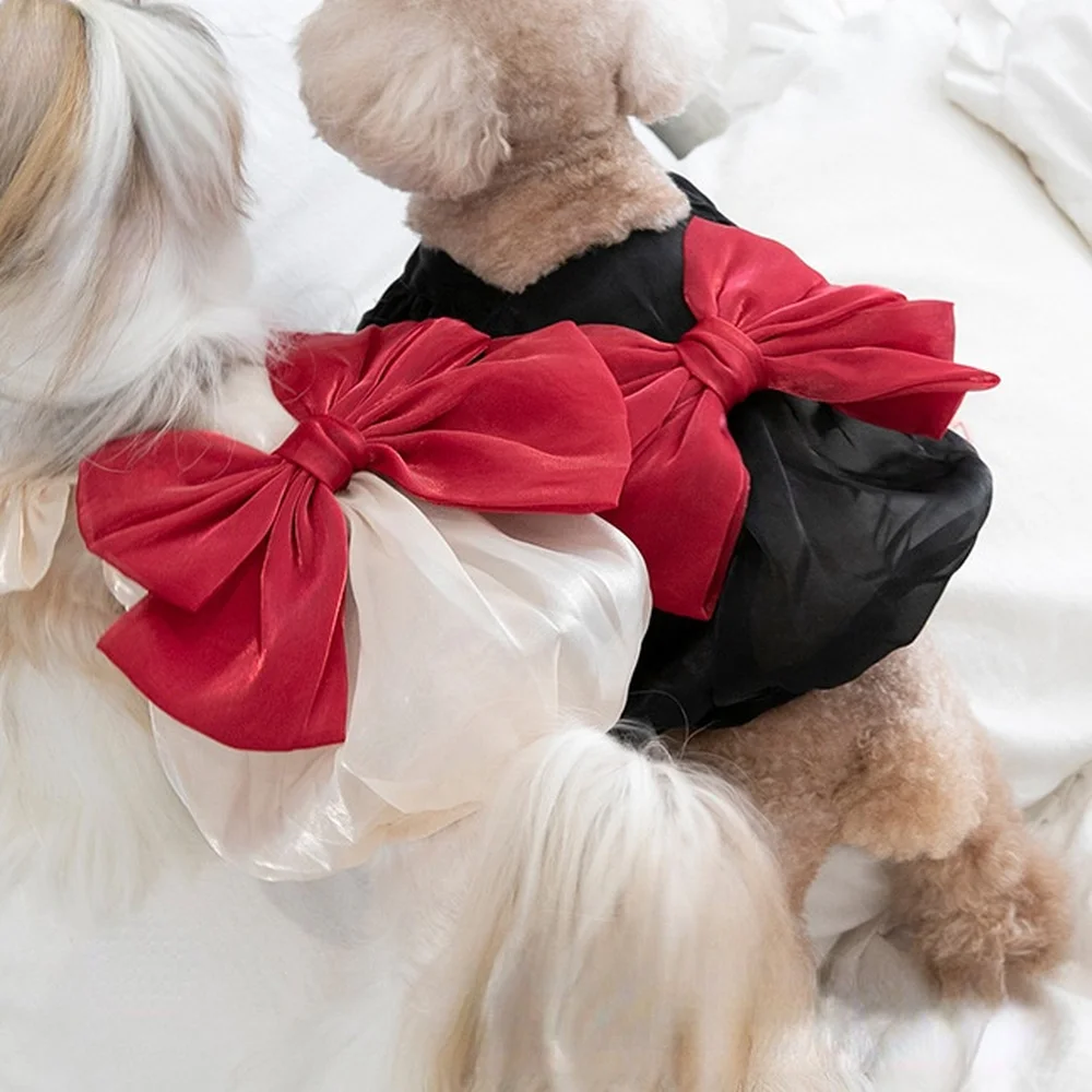 

Весенне-летняя газовая юбка с бантом, женская одежда для собак, мишка тедди, Симпатичный жилет с бантом, одежда для щенков, одежда для малень...