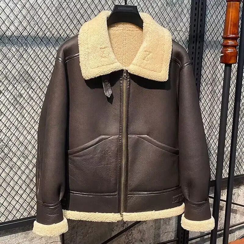 Мужское кашемировое пальто из овчины Коричневое Пальто натуральной с подкладкой