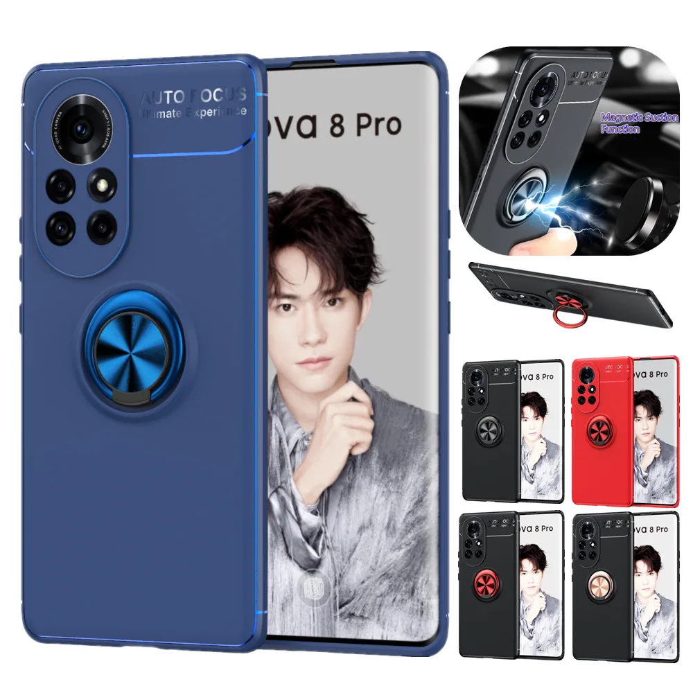 

Phone Cases for Huawei P Smart 2021 Y5P Y6P Y7P Y8S Y9A Nova 8Pro 9SE 6 5G 7i Soft TPU Cover Ring Holder Stand Car Magnet Etui