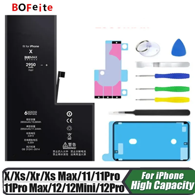Enlarge BoFeite 100% Lithium Phone Battery For iphone  X  XS XR SE2020 XS MAX 11 12 MINI 13 PRO MAX Rechargeable Batterie