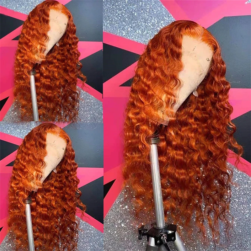 

Deep Part 26"Long Ginger Orange Kinky Curly 180 Density Preplucked Lace Front Wig For Black Women With Babyhair Glueless Daily