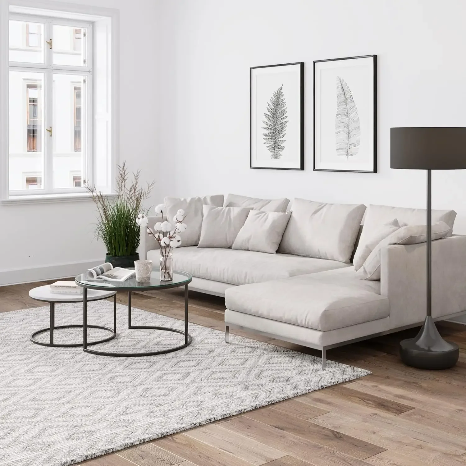 Набор из 2 круглых современных декоративных столов для гостиной с древесиной