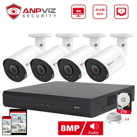 Система видеонаблюдения Anpviz NVR, 8 каналов, 8 Мп, POE, IP66