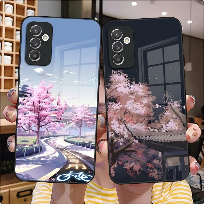 Aesthetic Cherry Blossoms Phone Case Glass Design For Samsung A51 A52 A21 A71 A20 A31 A12 A22 A40 A32 A72 A30 A81 Back Covers