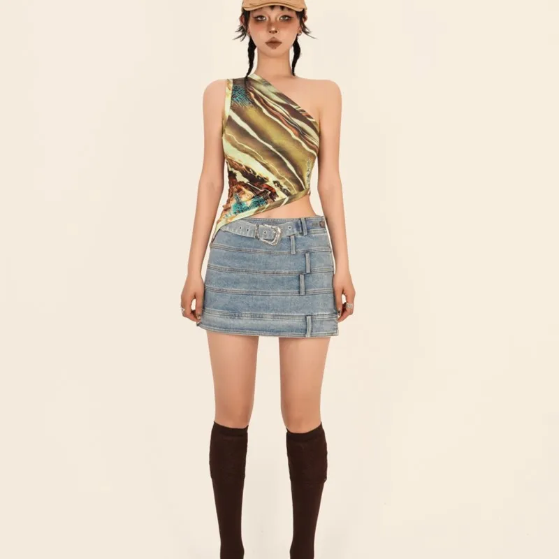 Женский необычный жилет в стиле ретро с косым плечевым ремнем