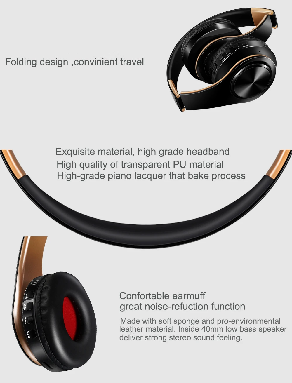 

HIFI Stereo Sound Build-In Microphone Headphone Foldable Earphone With TF Card Slot MP3 Player FM Radio Bluetooth Earphone
