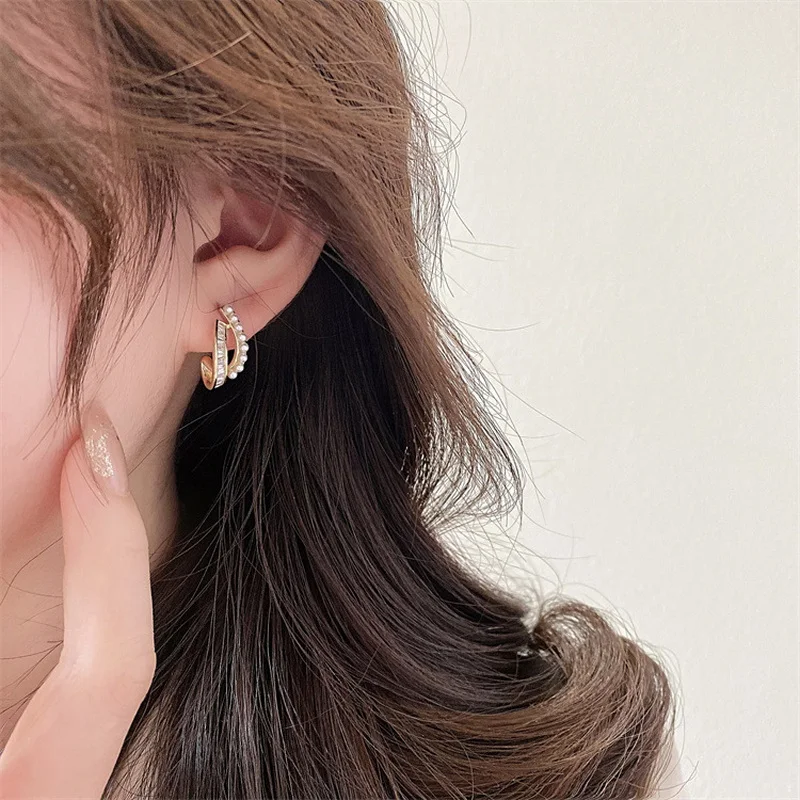 Модные серьги-гвоздики с жемчугом и кристаллом циркония для женщин девушек